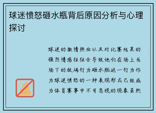 球迷愤怒砸水瓶背后原因分析与心理探讨